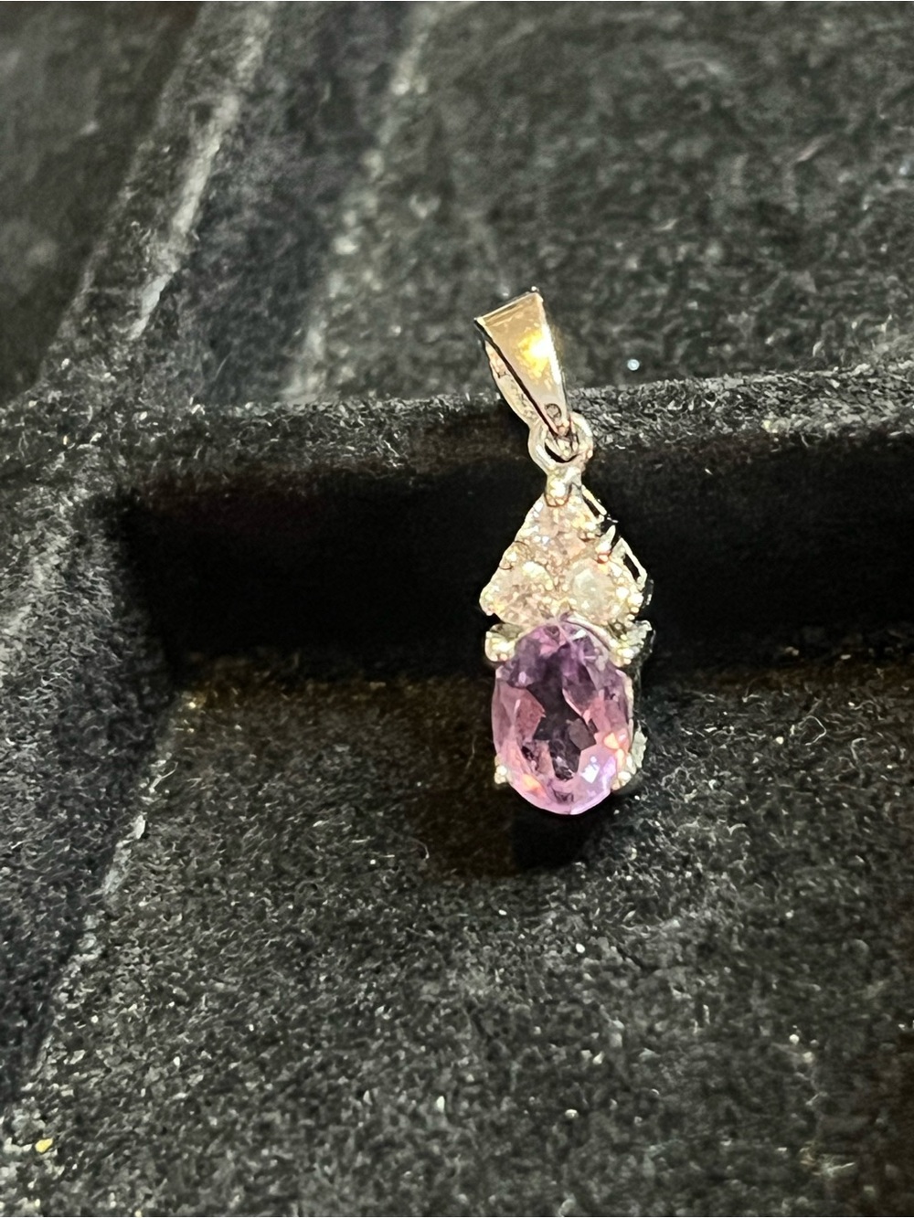 Sterling silver 925 amethyst & cubic zirconia pendant small 3/4"